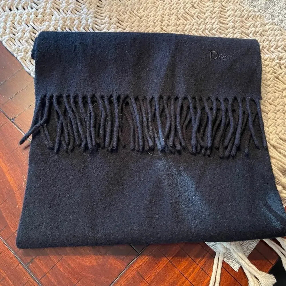 Christian Dior 100% lambswool black scarf unisex VINTAGE